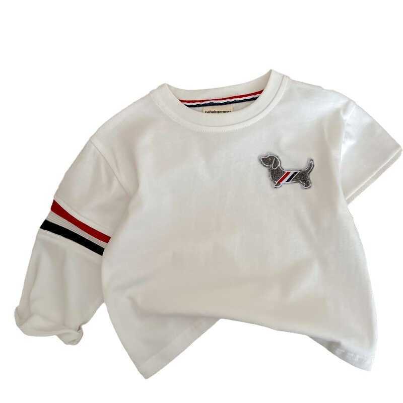 T-shirts Linlin Mama Childrens Cotton T2025 Autumn Edition TB Trendy Brand Long Sleeve T-shirt Baby Dog Label Round Neck Bottom Shirt TrendyY250227CN5