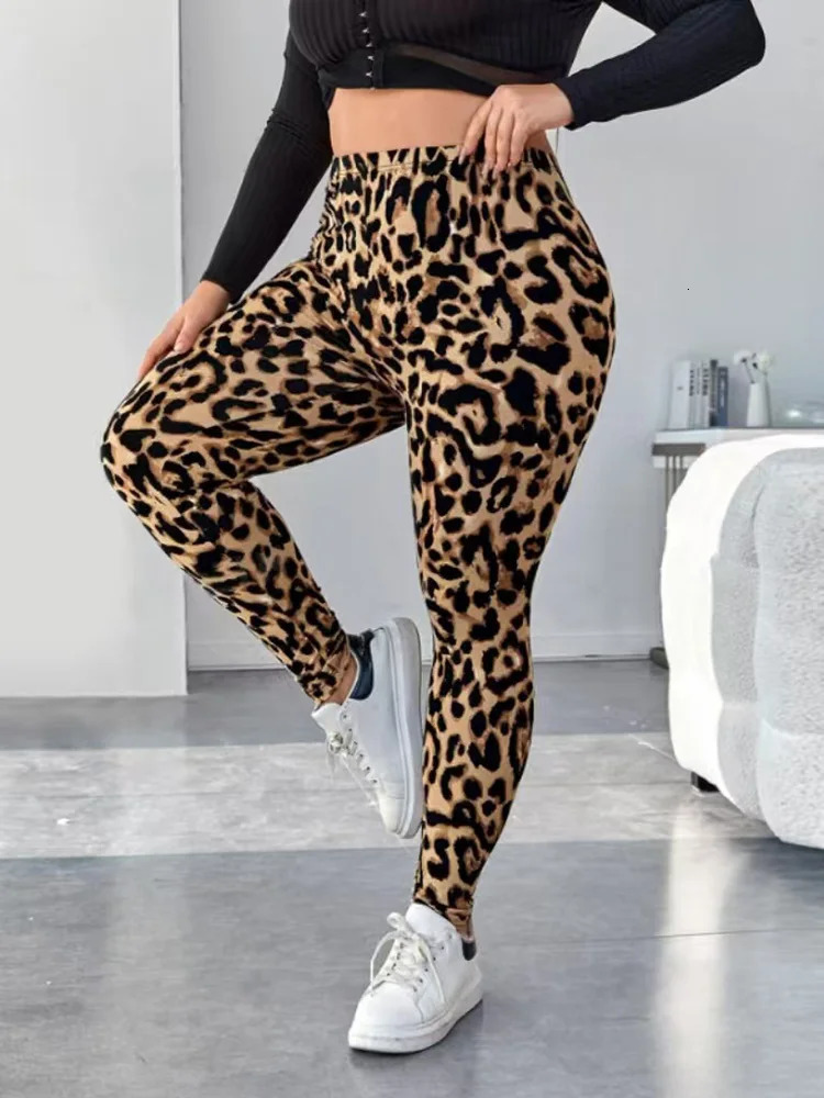 GIBSIE Plus Size Leopard Print Sexy Skinny Leggings Womens Fashion Spring Fall High Waist Female Casual Elastic Leggings 250226