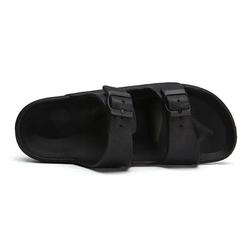 2025 Summer New Double Button Men's Designer Sandals Bathroom Flip Cover Outdoor Soft EVA Beach Slippers Indoor Slide Solid Color Couple Shoes
