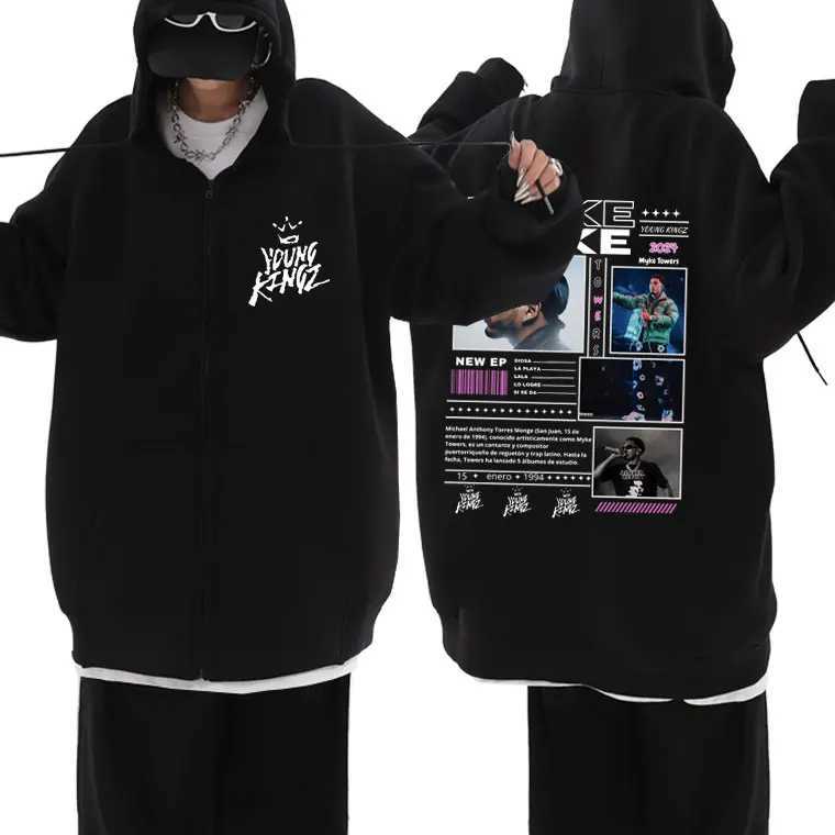 Rapper Myke Towers Graphic Zipper Hoodie Men Women Hip Hop Oversized Zip Up Hoodies Mens Flce Cotton Zip Up Jacket Sweatshirt X250227 L251018IYCB