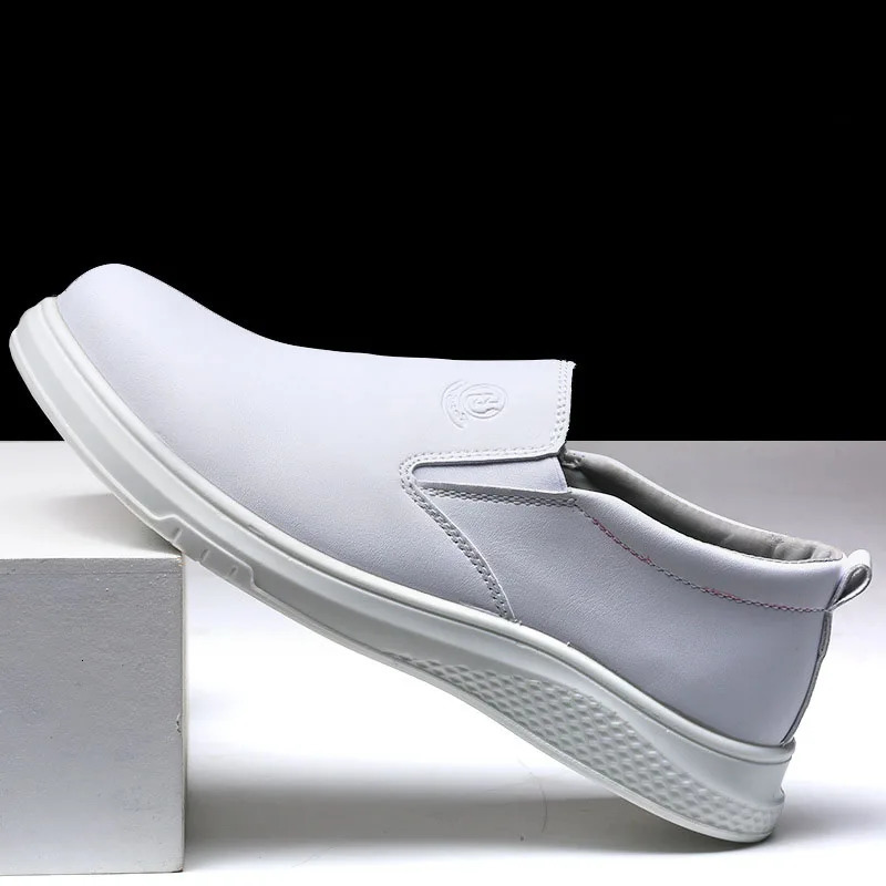 mens casual steel toe caps work shoes slip-on genuine leather anti-static safety shoe white security boots safe loafers protect 250226