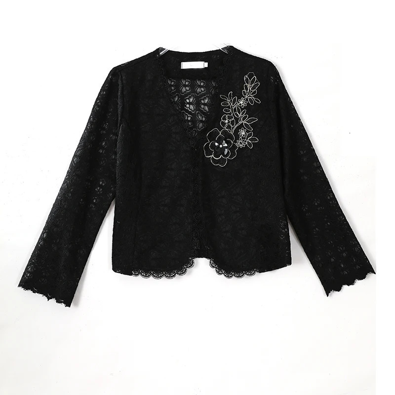 Spring Summer Long Sleeved Womens Fashionable Lace Jacket Elegant Slim Hollow Out Coats 250227