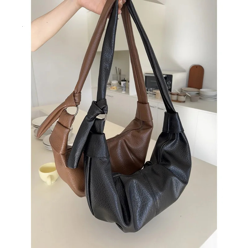 Ship from US Retro Large Capacity Soft Leather Shoulder Bag Womens Casual Versatile Pleated Dumpling Lazy Style Handbag 250227FBB