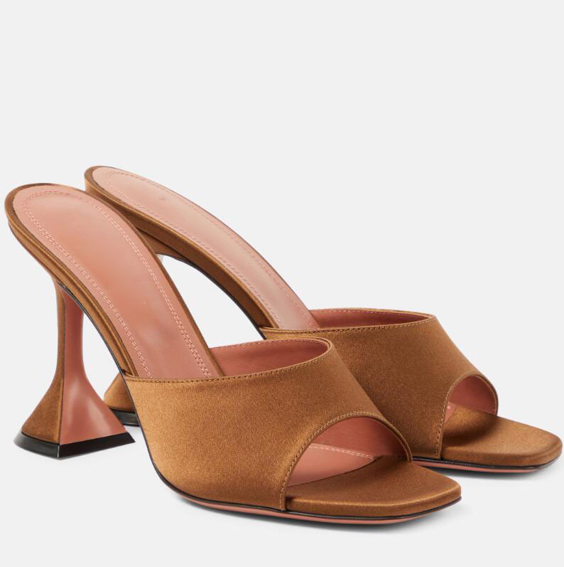 Summer Women AminaMuadi Design lexa suede satin leather mules square open toe Mid-heel sandals Wedding Dress Lady Walking Designer Sandal Shoe dust bags, shoe box