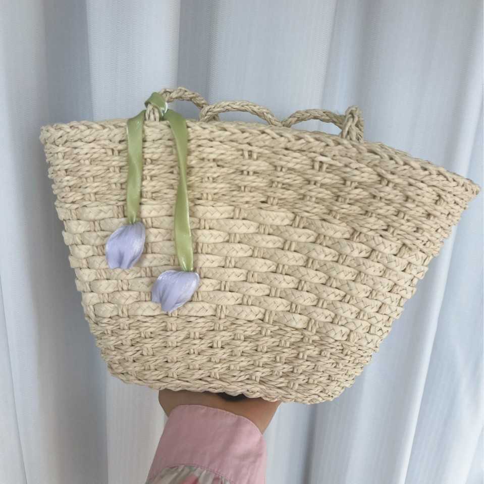 Small Fresh Woven Bag for Women 2025 New Summer Handheld Vegetable Basket Beach Bag Large Capacity Single Shoulder Bucket Bag
