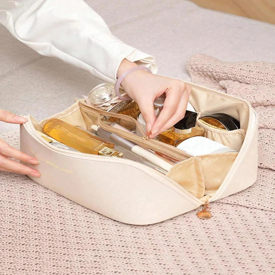 Ship from US Makeup Bag Large Capacity Travel Cosmetic Portable PU Leather Waterproof Women Organizer With Handle And D 250227FBB
