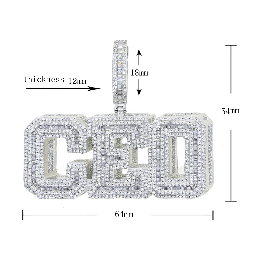 Bling Shadow CEO Letters Custom Initial Name Necklace Pendant Iced Out 5A Cubic Zircon Hiphop Cool Jewelry For Men Boy 250227