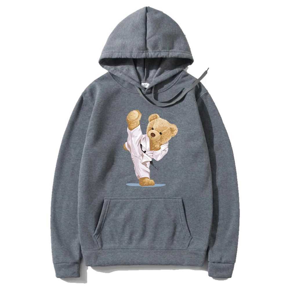 Wine Red Bear Print Hoodie Loose Fit Casual Sweatshirt Top Fashionable Long Slve Pullover for Mens Outdoor Sportswear L251018WSQL