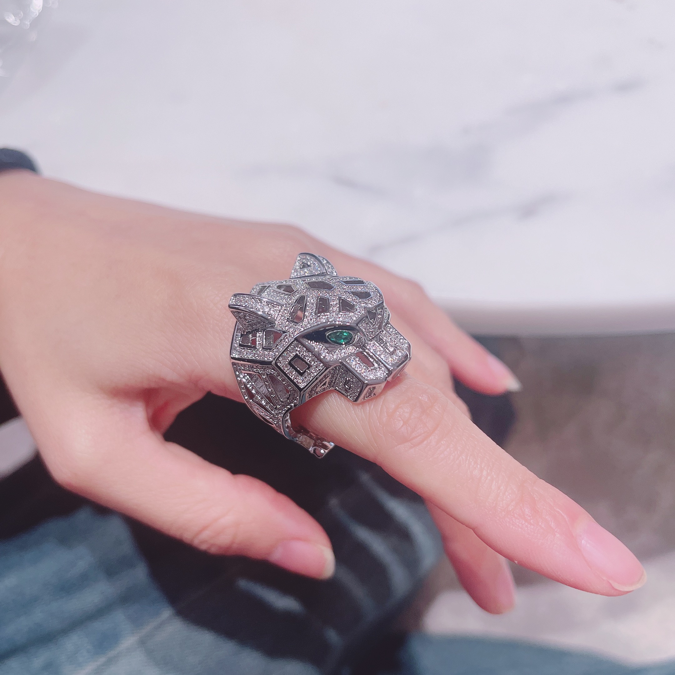 Set in drillneutral Leopard head ring Trend high-end Sell well Powerful mechanical leopard ring Free shipping Copper material neutra Ladies' Ring