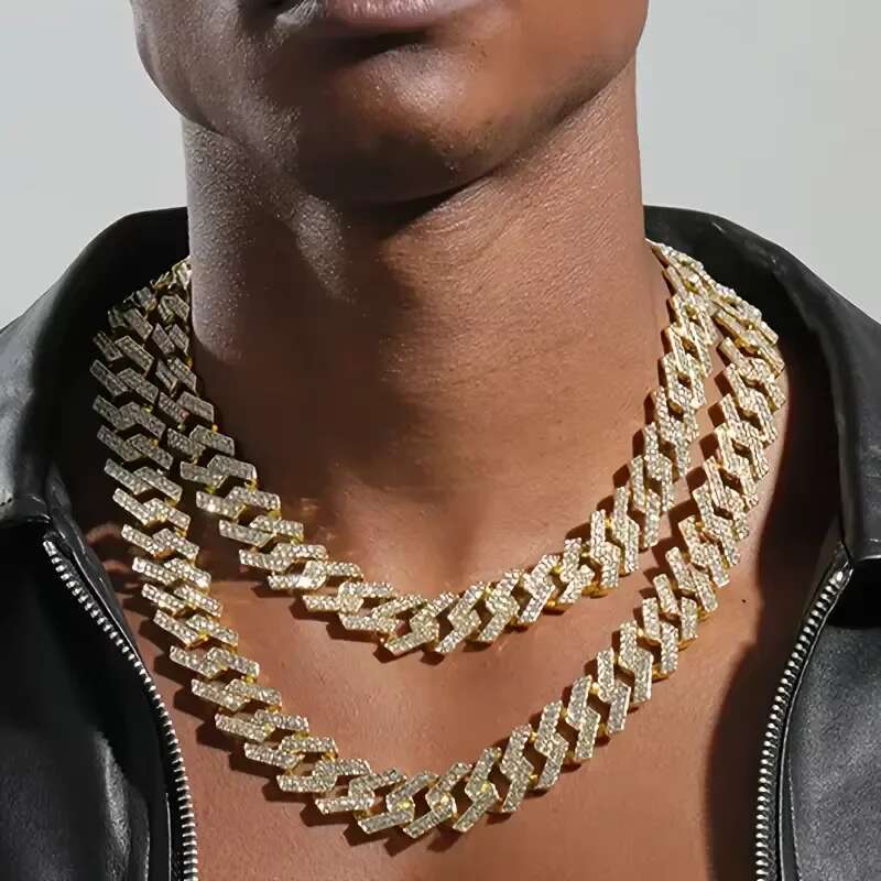 1pc Moissanite Sterg Sier Golden Plated Chain, Hip Hop Necklace Cuban Clavicle Chain For Men