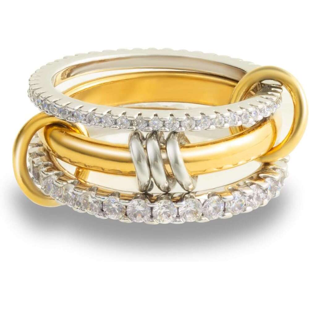 Chunky Stackable Cubic Zirconia Non Tarnish, Sier Set for Women, White Gold Plated Multi-k Connected Rings