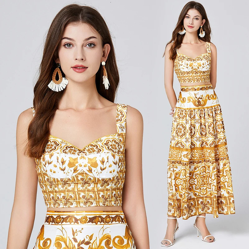 JAMERARY Summer Holiday Floral Two Piece Women Skirt Sets Sexy Corset Crop Tops And Long Maxi Skirts Suits 2pcs Print Outfits 250224