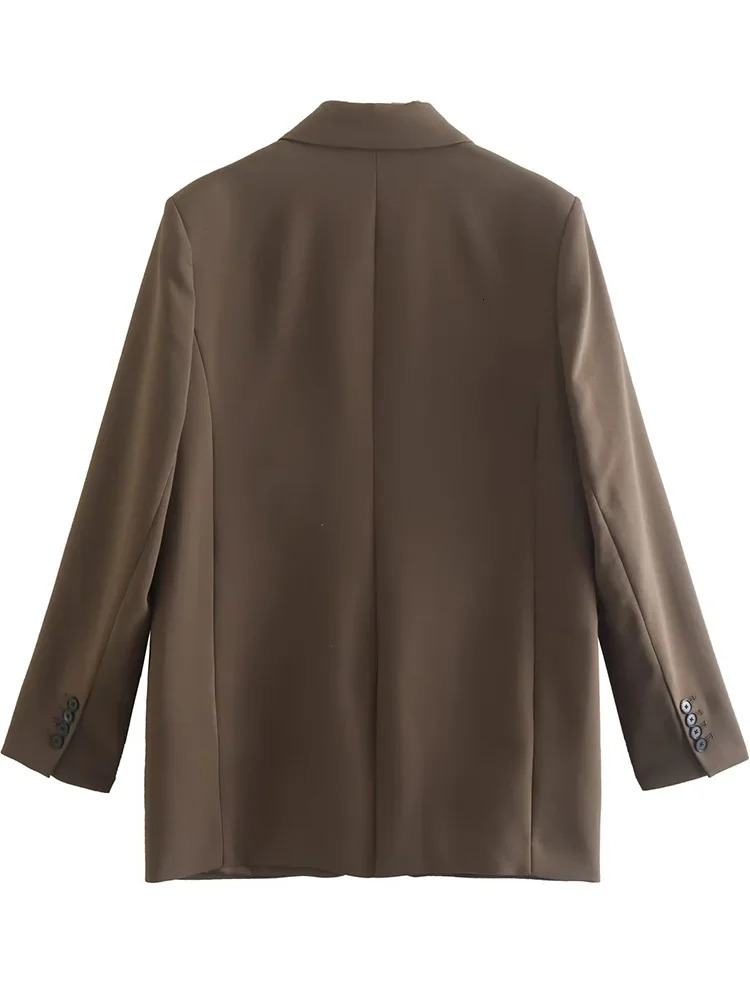 Willshela Women Fashion With Pockets Brown Single Button Blazer Vintage Notched Neck Long Sleeves Female Chic Lady Outfits 250226