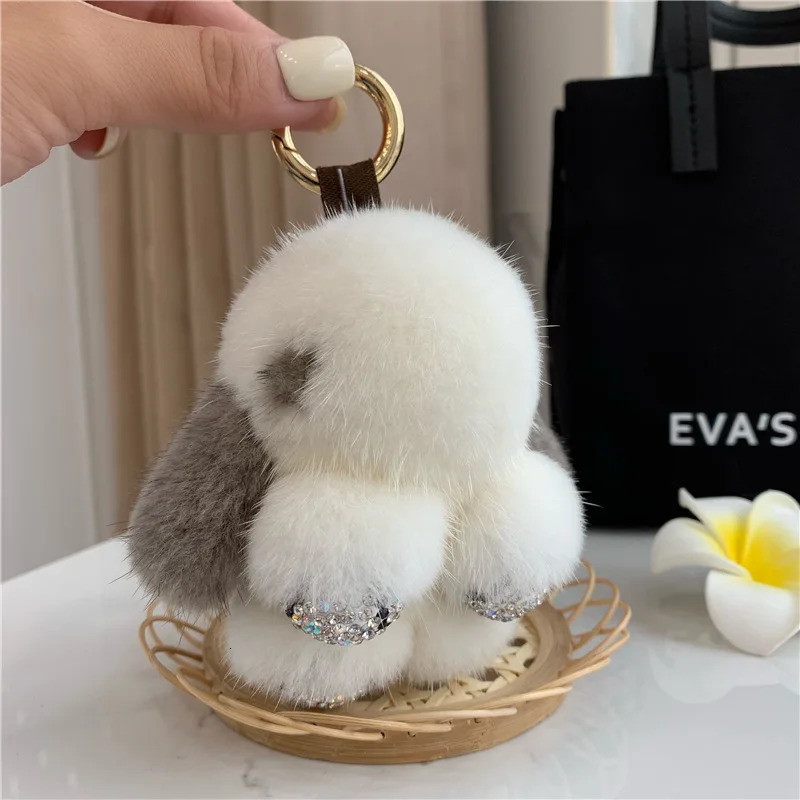 Mink Fur Bunny Fur Pendant Bag Jewelry Key Chain Plush Pendant Trumpet Cute Rabbit Children Animal Cartoon Doll 250227