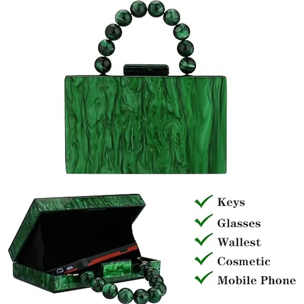Ship from US y Crossbody Bag Pearl Marble Dark Green Acrylic PVC Evening Bags Women Purses And Handbags Wedding Party Beach Flap w250227FBB