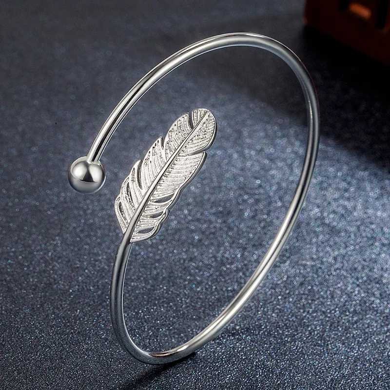 Feather Bangle Bracelet for Women Luxury Jewelry Rose Gold Silver Cuff Bangles W250227