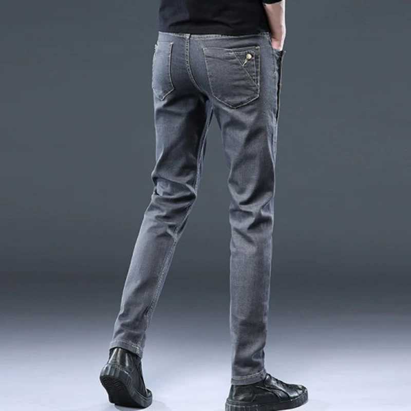 Casual Pants Slim Small Leg Long Men Denim Jeans Korean Version Trendy New Brand High Quality Grey Stretch Fashion Trousers X250227