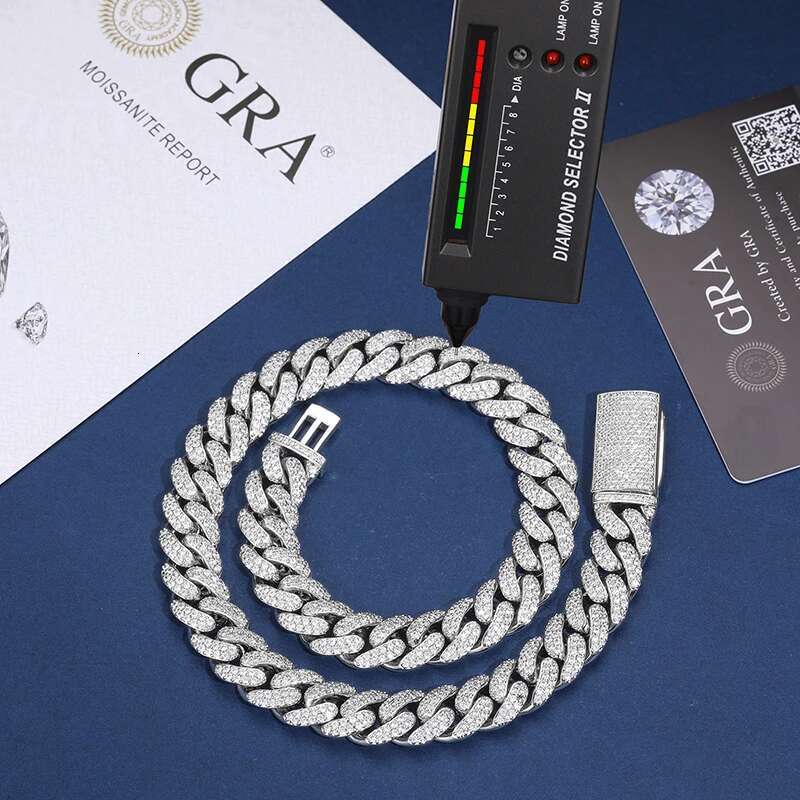 TU HE High Quality Unisex 14MM-23mm Cuban Chain Necklace Moissanite Sier For Men Hip Hop Jewelry