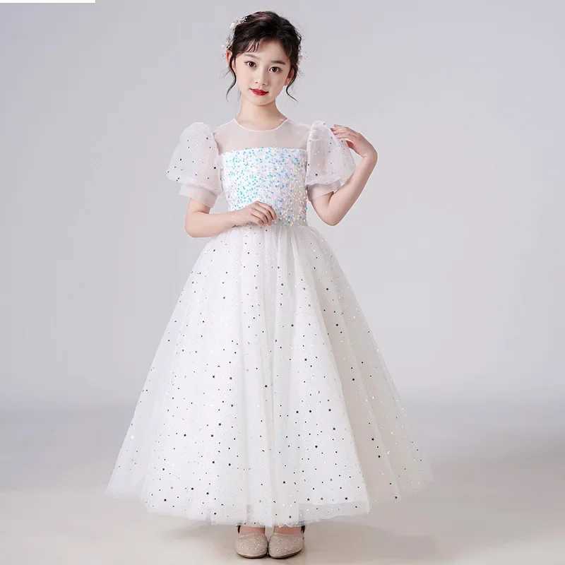 Girl's Dresses Girls Party Dresses Pink White red Longuette Performance Costume Wedding Activity Dress Host Clothing Princess Long Skirt Summer Y