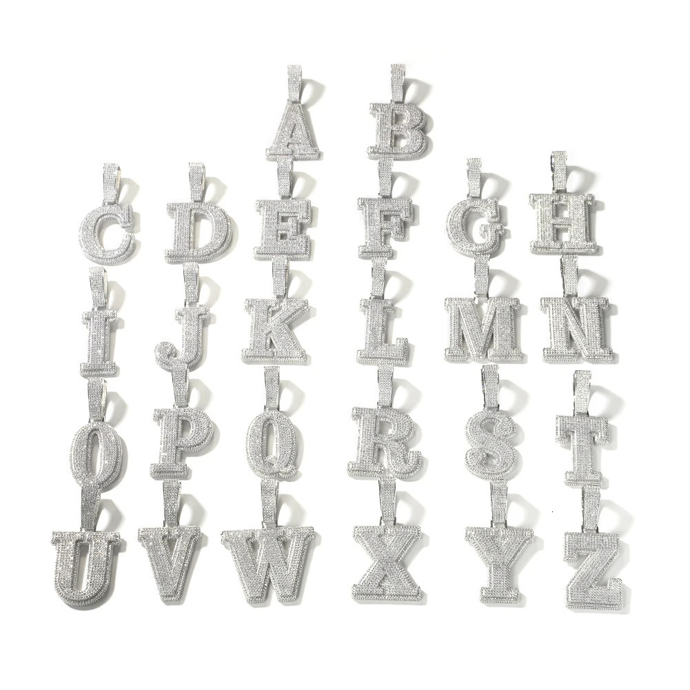TBTK Big Bold Single Letter Pendant Initial Letter A-Z Micro Paved Out 5A Cubic Zirconia Charm Necklace Hiphop Jewelry 250227