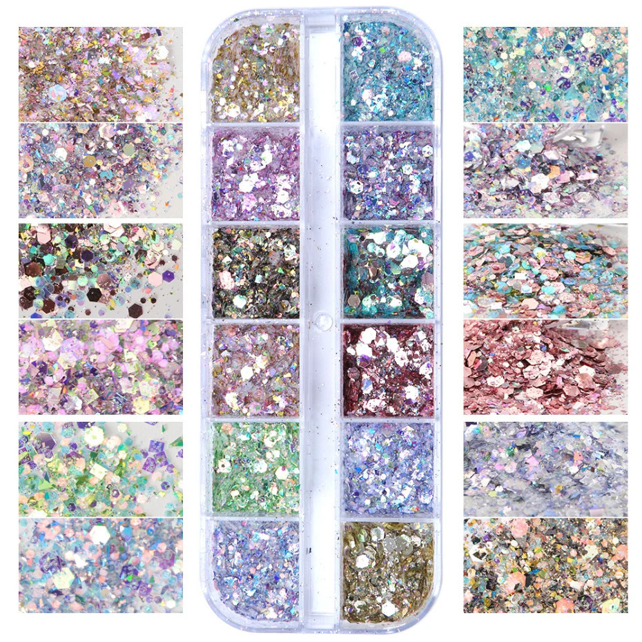Mermad Iridescent Mixed Hexagon Nail Glitter Sequins Holographic Spangles Flakes Nail Art Powder Gel Polish Manicure Accessories 250227
