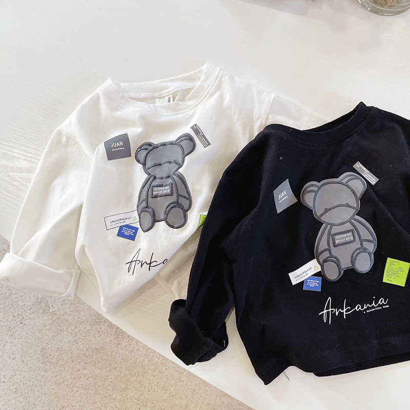 T-shirts Cotton boys T-shirt long sleeved autumn clothes childrens cartoon printed top womens baby base shirt spring and autumn childrens clothingY250