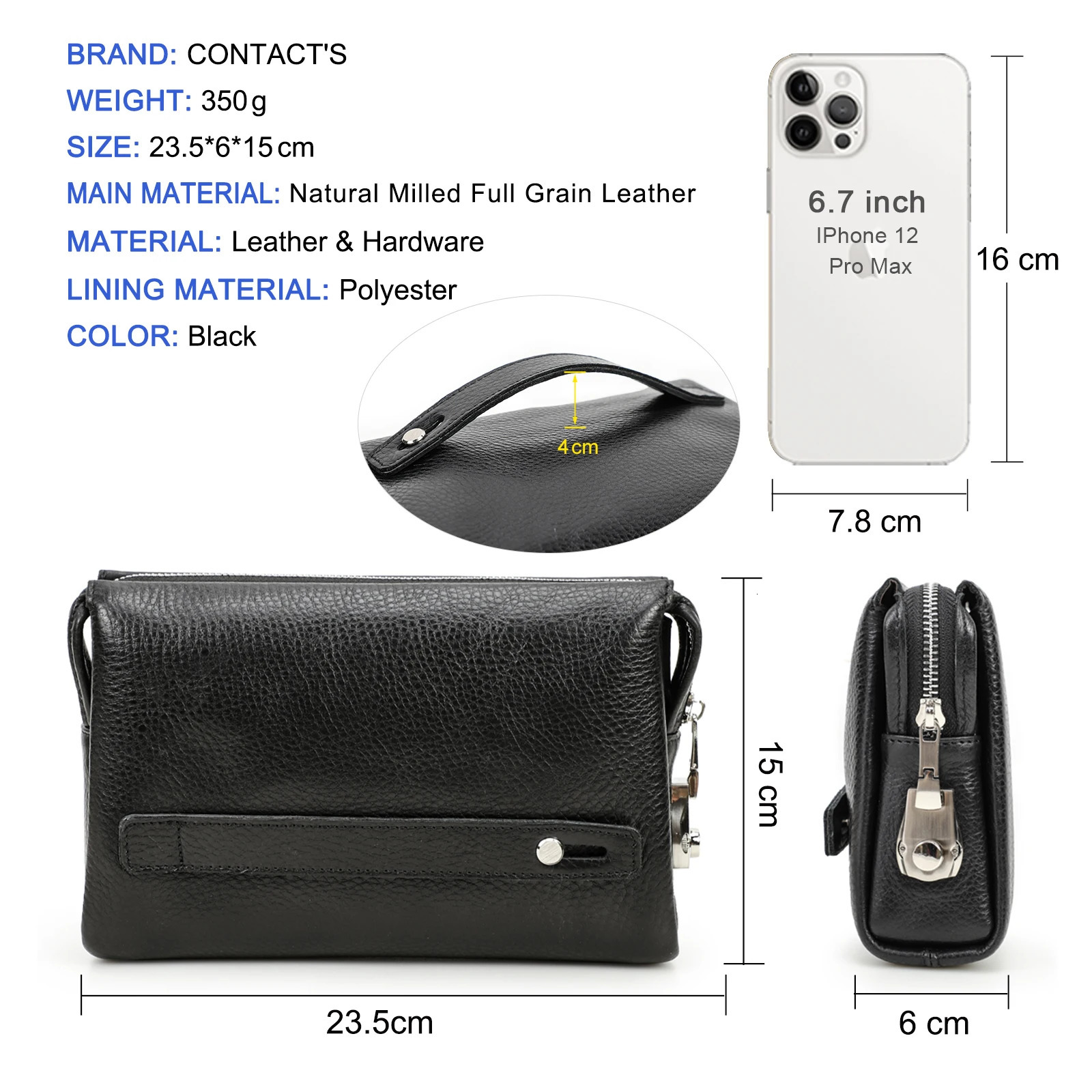 Ship from US CONTACTS Genuine Leather Male Clutch Password n Men Handbag Wristlet Large Capacity Purse Casual Wallet Bag 250227FBB