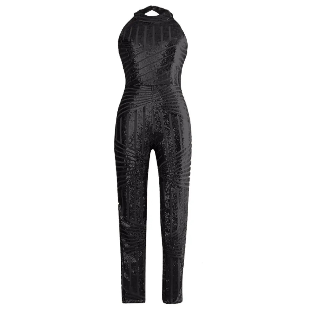 Sequin Off Shoulder Women Jumpsuit Oneck Sleeveless Casual Jumpsuits Rompers Sexy Clubwear Party Playsuits Combination Femme 250227