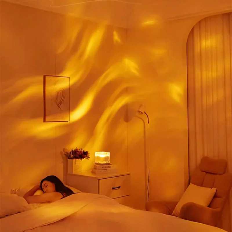 Star Projector Night Lamp Dynamic Rotating Water Ripple Flame Crystal Lamp for Ambient Lighting in Living Rooms and Bedrooms S25627