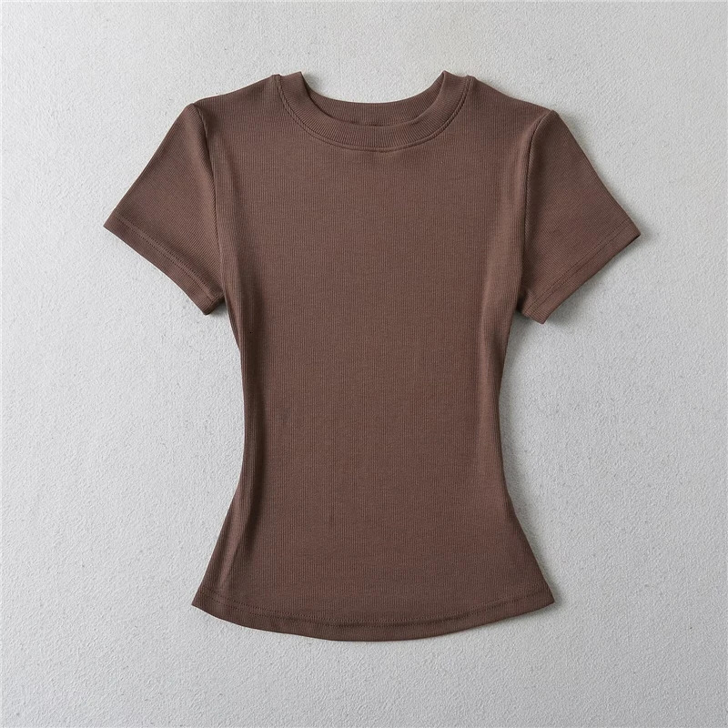 LUNDUNSHIJIA Summer Sexy Women Basic Oneck Short Sleeve Tshirt Ladies Slim Elasticity Cotton Tee Tops 12 Colors 250226