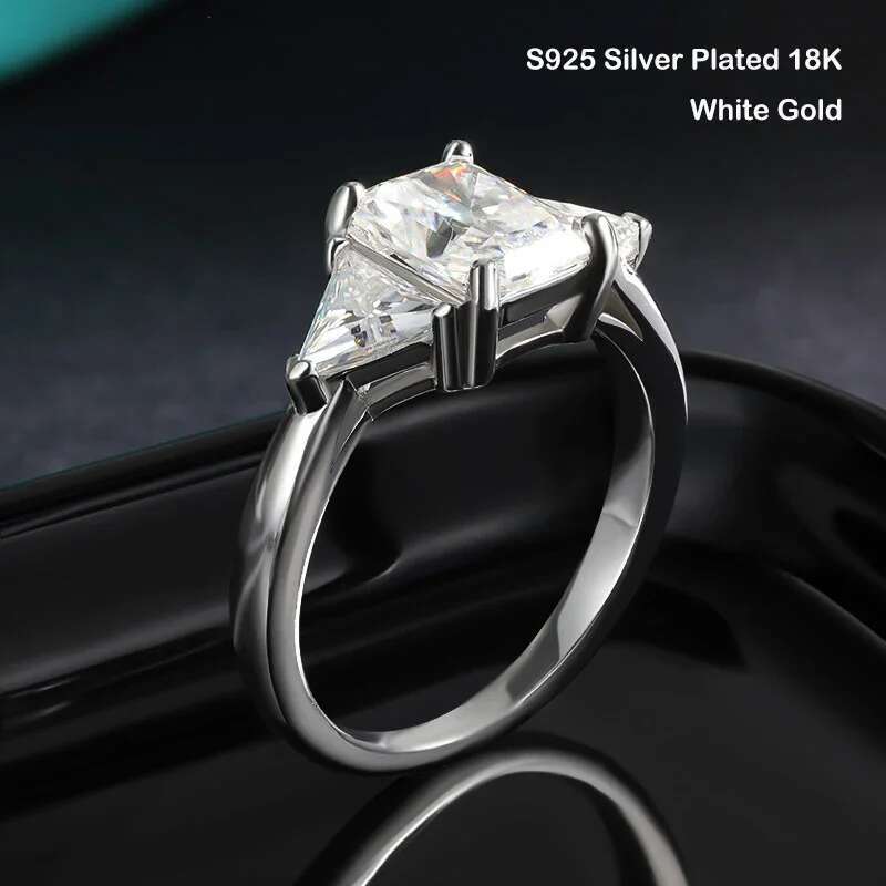 EWYA 3cttw Radiant Cut D Color VVS Moissanite Dia Ring Band For Women Sier GRA Certified Wedding Bridal Rings Gift
