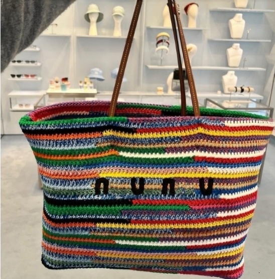 Designer Rainbow Tote Bag Crochet Tote Bag Crossbody Weave Hobo Beach Bag Summer School Handbag Shoulder Beach Travel Handbags