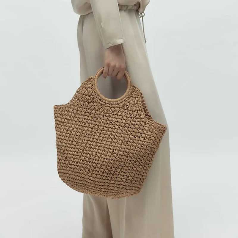 Casual Large Capacity Straw Tote Bag Fashion Paper Woven Round Handle Women Handbags Summer Beach Bags Big Bali Tote Purse