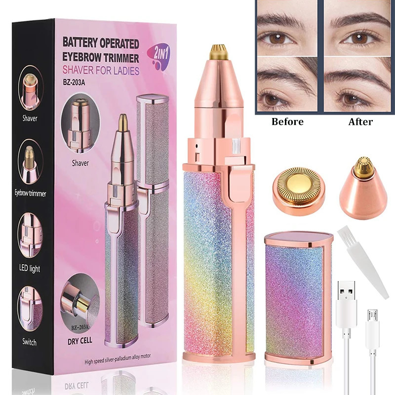 Portable 2 IN 1 Women Epilator Electric Painless Hair Remover Lady Shaver Eyebrow Shaper Leg Armpit Bikini Body Trimmer 250224