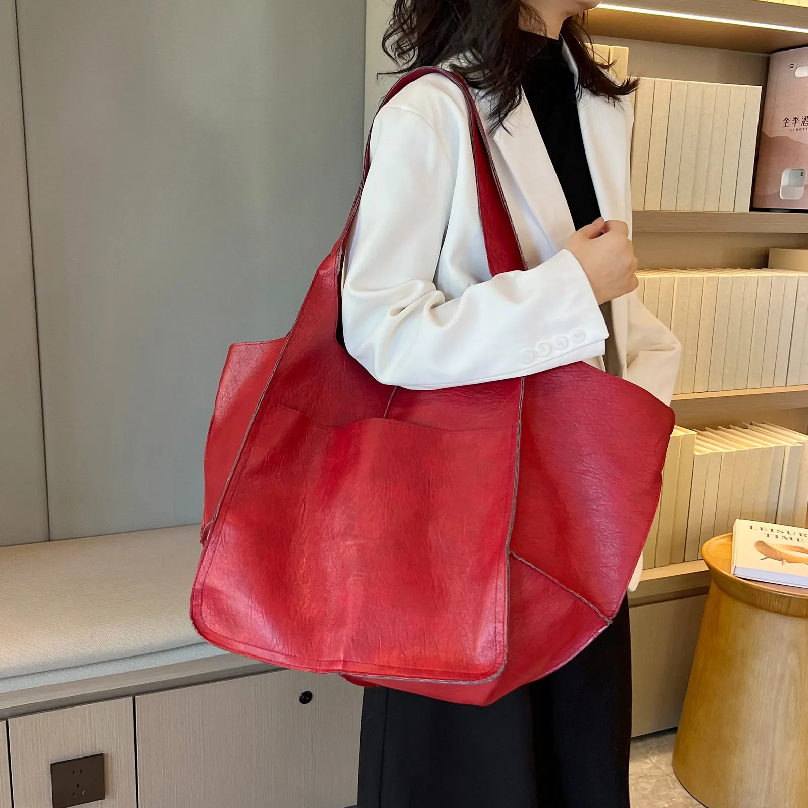 Ship from US Solid European American Style Large Bag Over The Shoulder Bags For Women Leather Capacity One Portable Tote 250227FBB