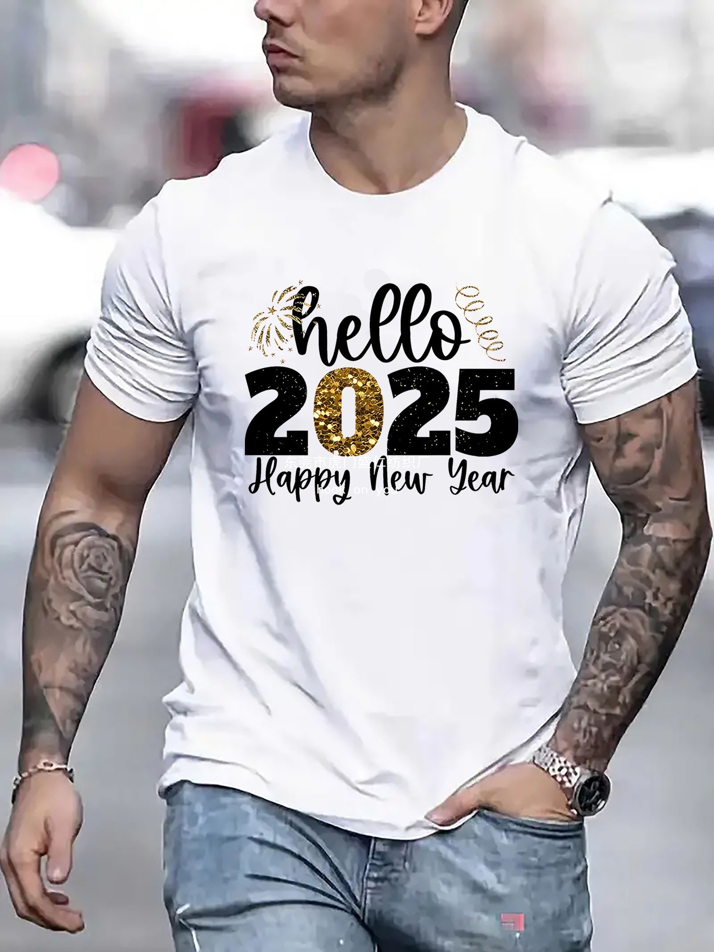 Designer Free Shipping 2025 Summer And Holiday Men's Fireworks Pattern T-shirt Casual Round Neck Short Sleeve