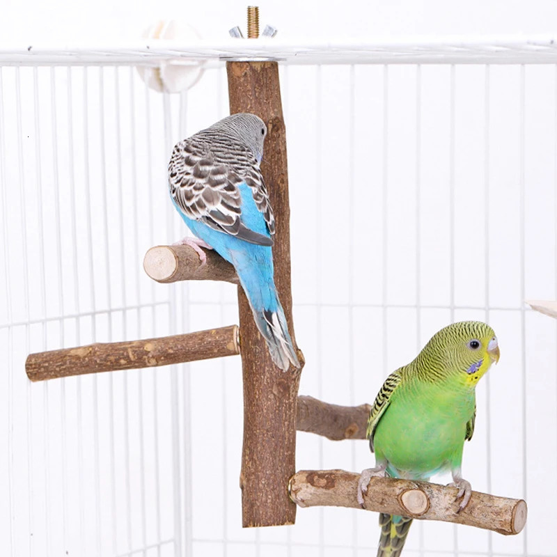 Natural Wood Bird Branch Stand Perches Pet Parakeet Budgie Hanging Play Toy Bird Cage Parrot Wooden Desk Holder Perches Platform 250226