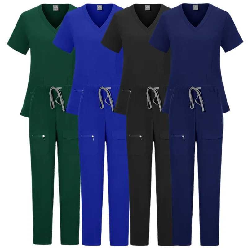 Scrub Set Women Wholesale Hospital Doctor Dentist Work Clothes Scrub Top Jogging Pants Multicolor Nurse Uniform 250226