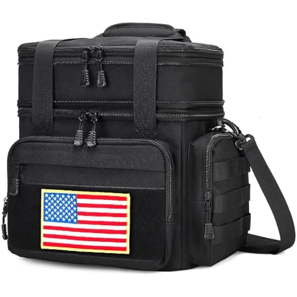 Ship from US Tactical Insulated Lunch Box Leakproof Waterproof Cooler Bag Thermal Lunchbag with Dual Compartment Adjustable Strap Work Office 250227FB
