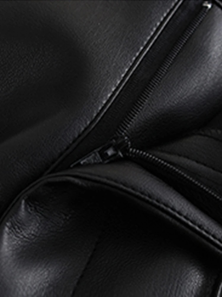 Lautaro Spring Autumn Long Black Soft Pu Leather Pants Womens Zipper High Waist Casual Elegant Straight Legs Trouser 250227
