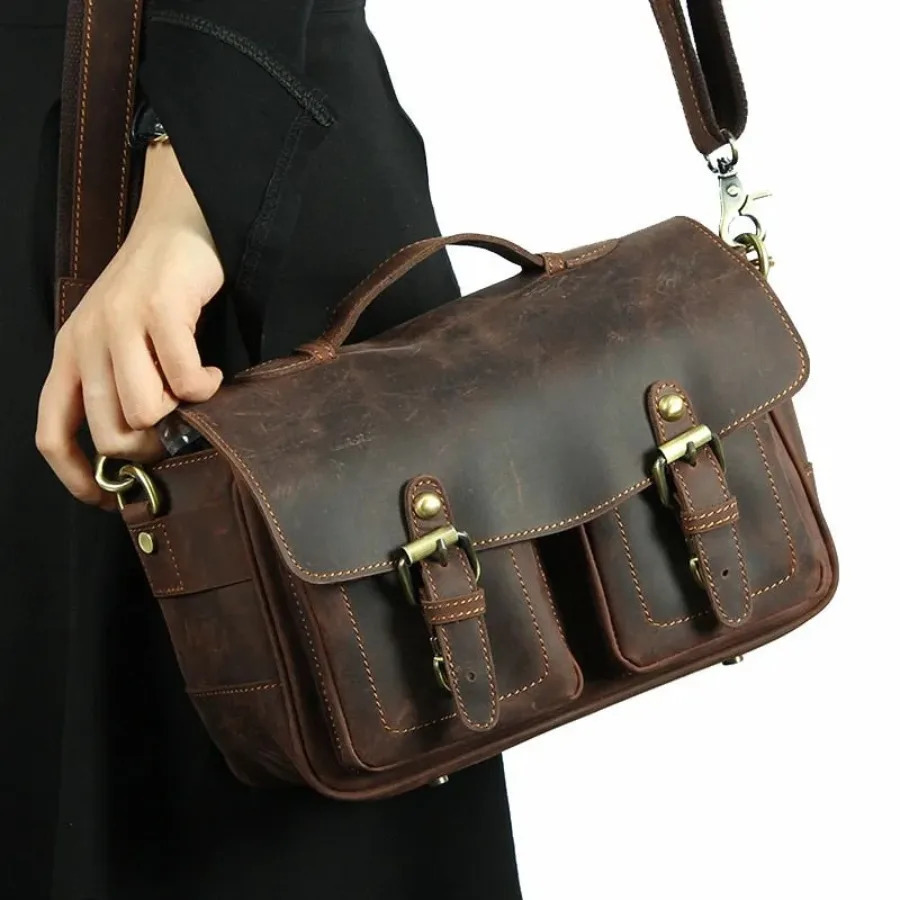 Ship from US Leather Camera Bag Crossbody Vintage Messenger for Pography 250227FBB