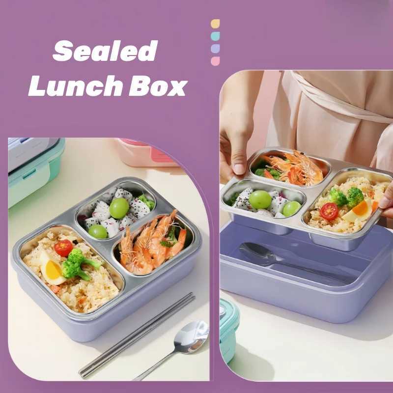 Stainless Steel Microwaveable Lunch Box Kids Compartments Bento Box Food Storage Container Thermal Lunch Box For School Office M250227