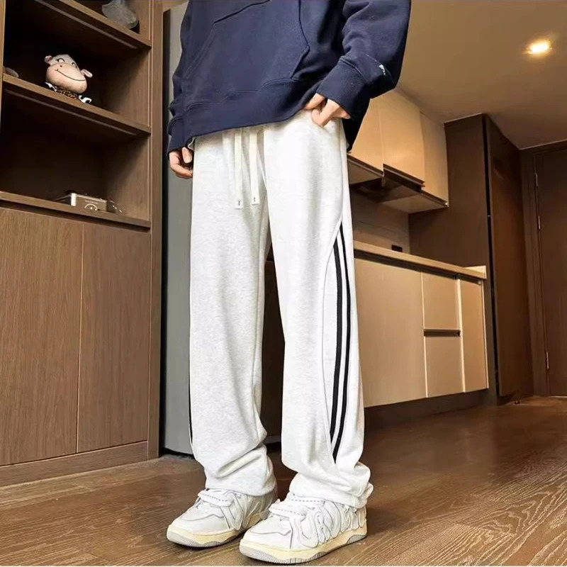 Striped Color Collision Casual Pants Men Full Length Straight Leg Niche American Style Fashion Versatile Daily Sweatpants Men 250225