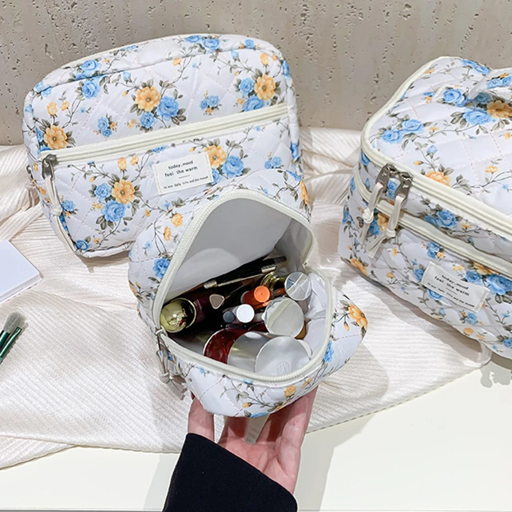 Ship from US Quilted Makeup Bag Floral Cosmetic Aesthetic Organizer Large Capacity Clutch Purse Storage 250227FBB
