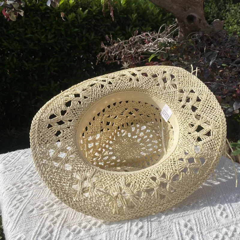 Vintage Straw Hat Women Hollowing Out Harajuku Wind Wide Brim Sun Hat Men Sun Protection Outdoor Fishing Climbing Retro Cap 250218