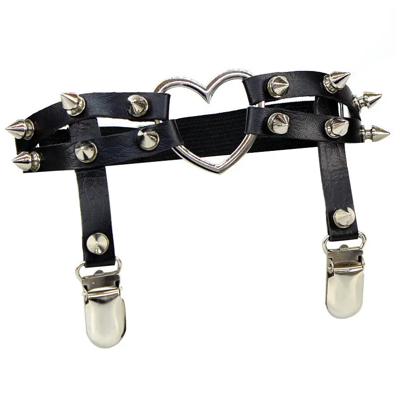 Gothic Women Sexy Lace Elasticity Heart Pu Leather Harness Tight Suspender Strap Leg Ring Garter Bondage Belt Female leg harness 250227