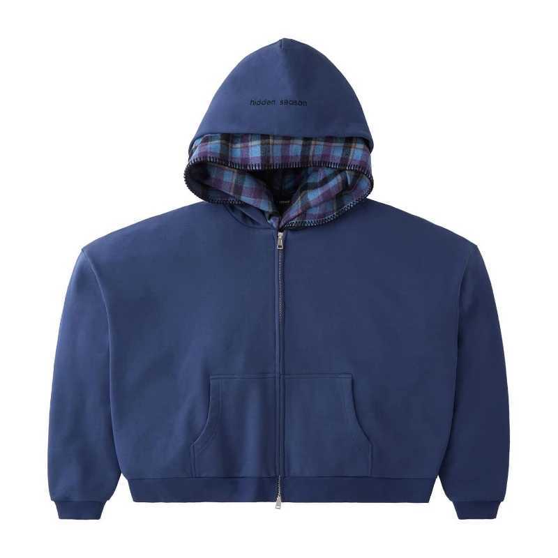 Y2K Scarf Zip Up Hoodie Retro Plaid Double Veil Embroidery Sweatshirt Strtwear Harajuku Vintage Classic Trend Unisex Boxy Coat X250227