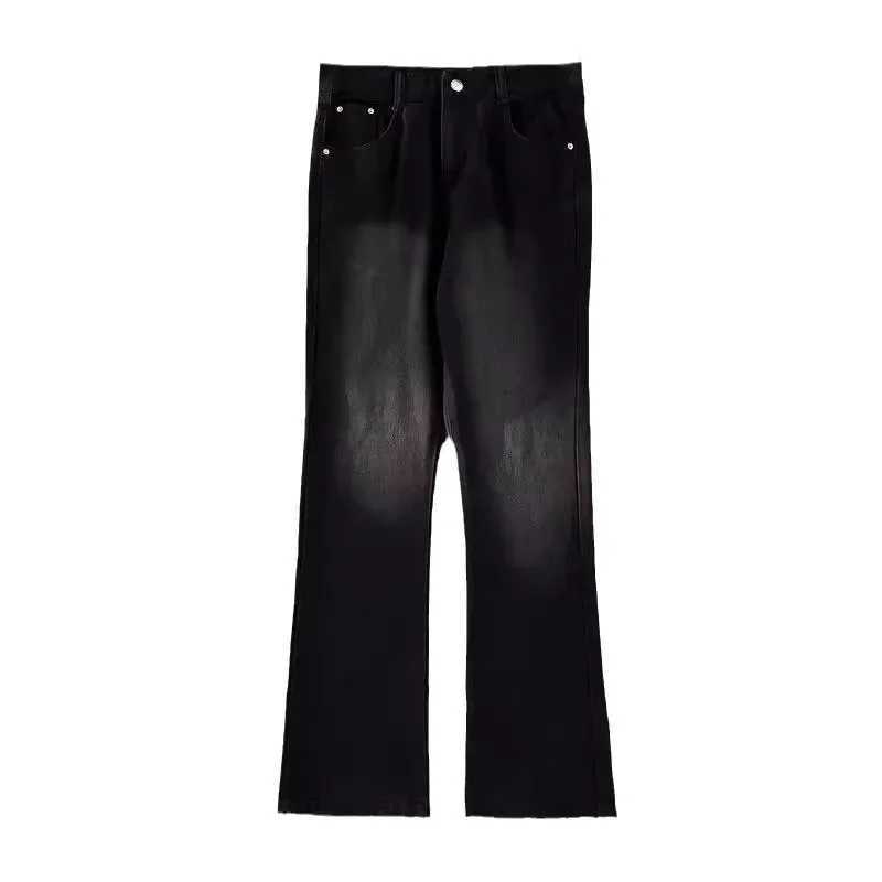 Black Vintage Loose-Fit Straight-Leg Denim Jeans For Men Casual Trendy American Style Micro-Flared Bell Bottoms From China X250227