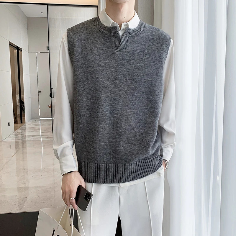 Winter Sweater Vest Men Warm Fashion Slim Fit Korean Casual Vneck Sleeveless Mens Jumper Clothes 250225