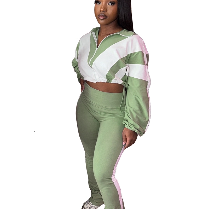 Womens Tracksuits Two Pieces Set 2025 Elastic Buckle Waist Color Block Splicing Contrasting Color Sports And Leisure Sportwear
